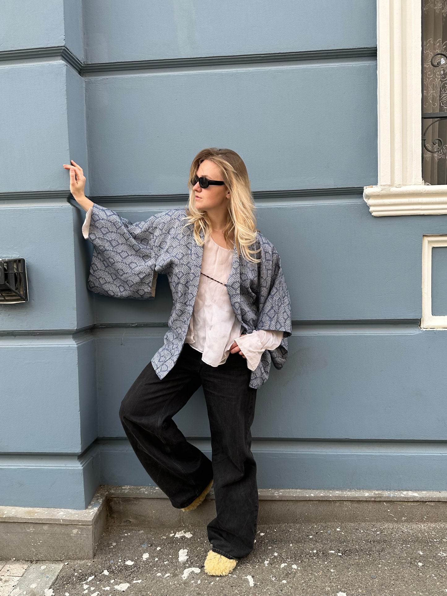 Sky blue shibory haori