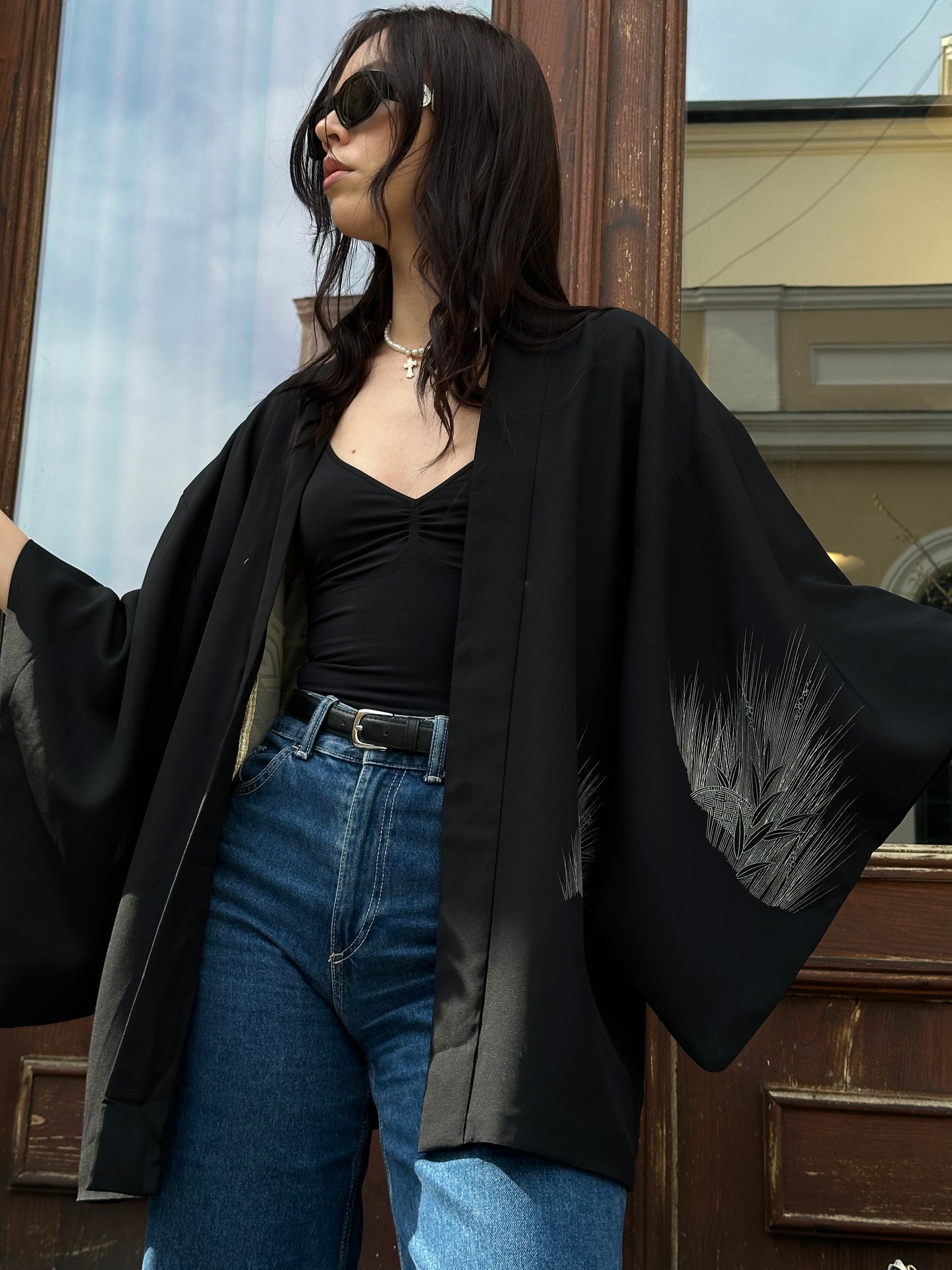 Black haori with a crane