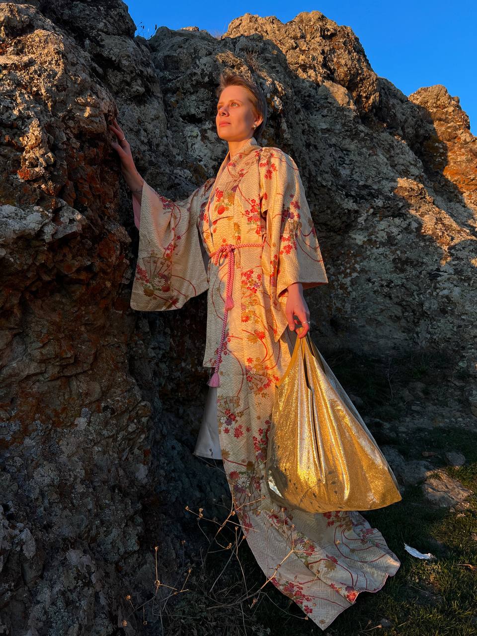 Gold kimono with flowers
