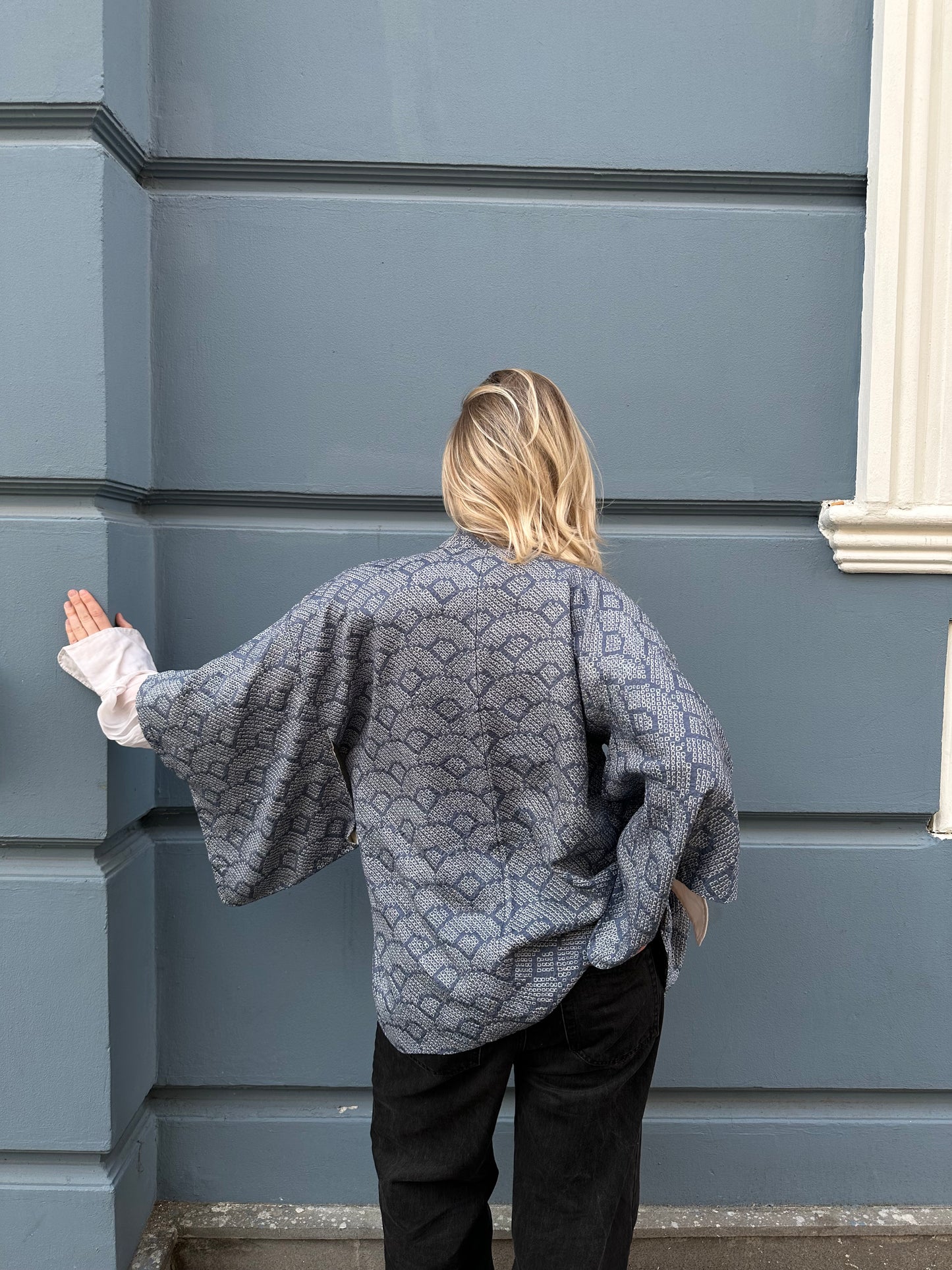 Sky blue shibory haori