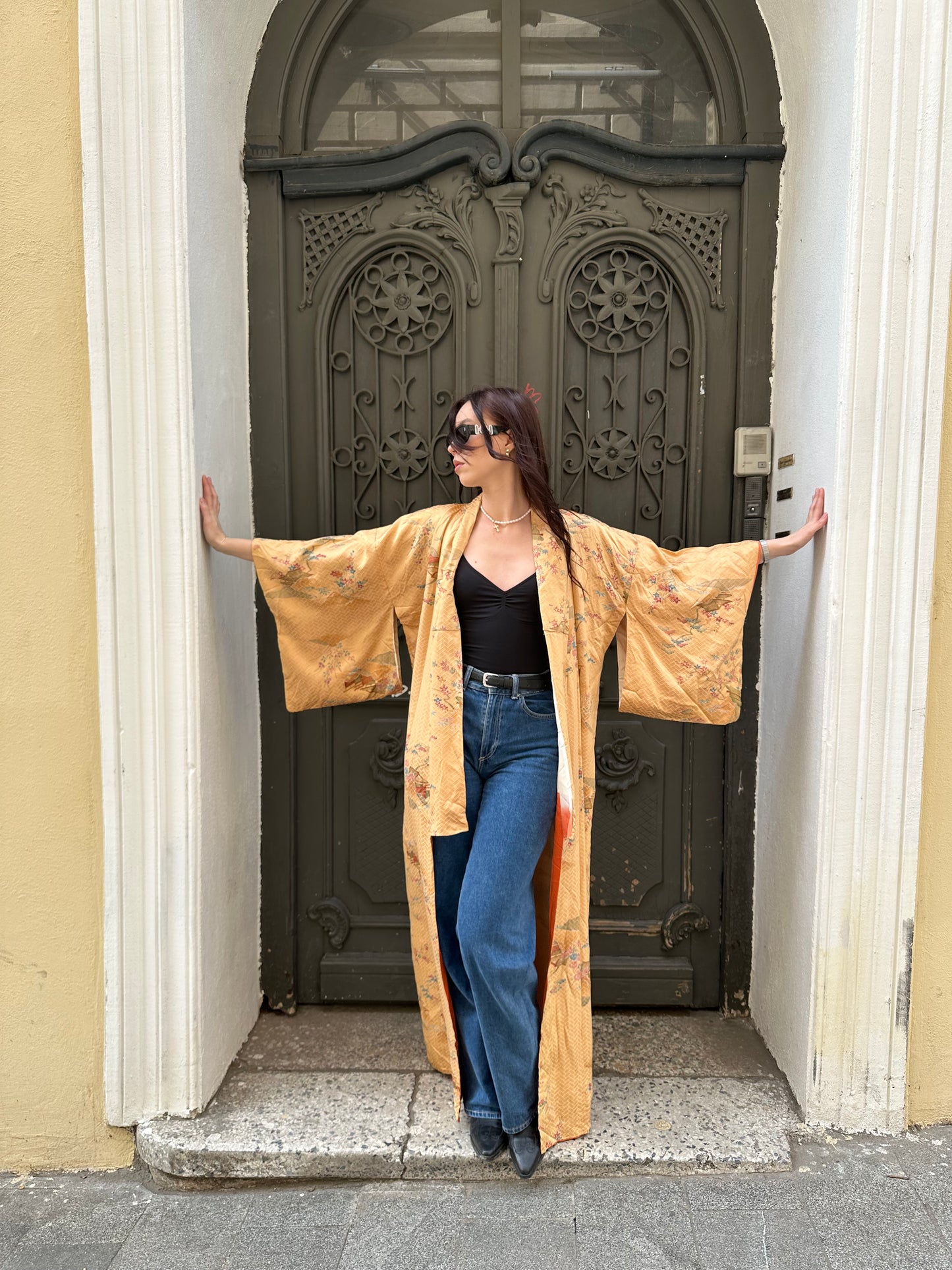 Gold kimono with flowers