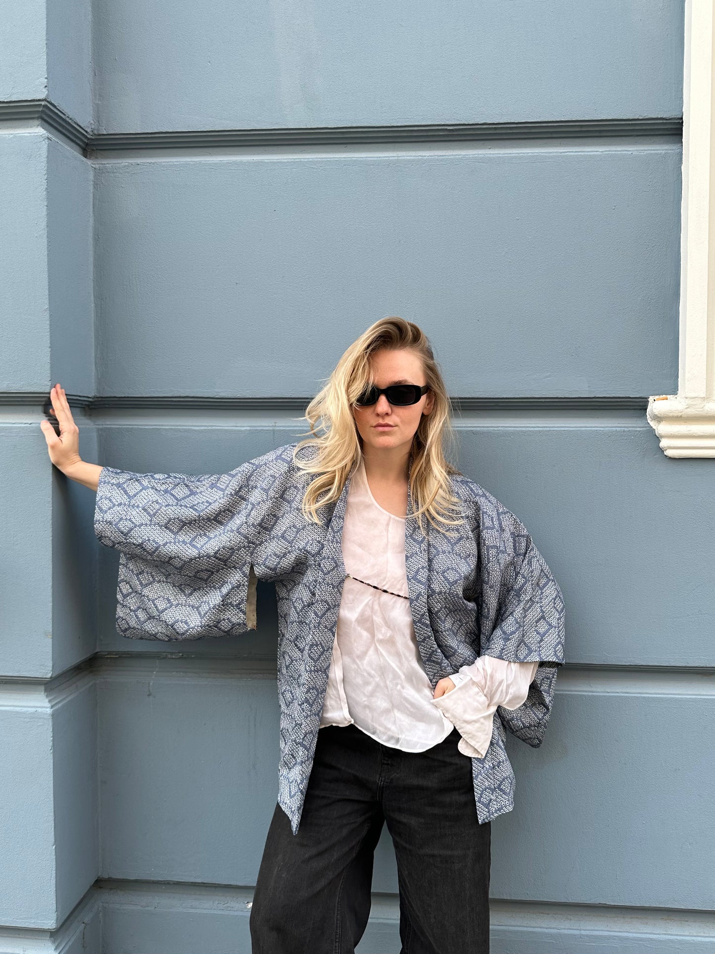 Sky blue shibory haori