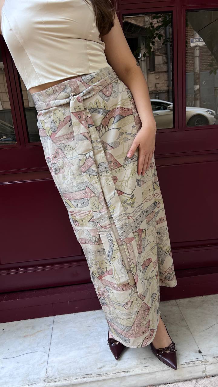 Silk skirt with village pattern