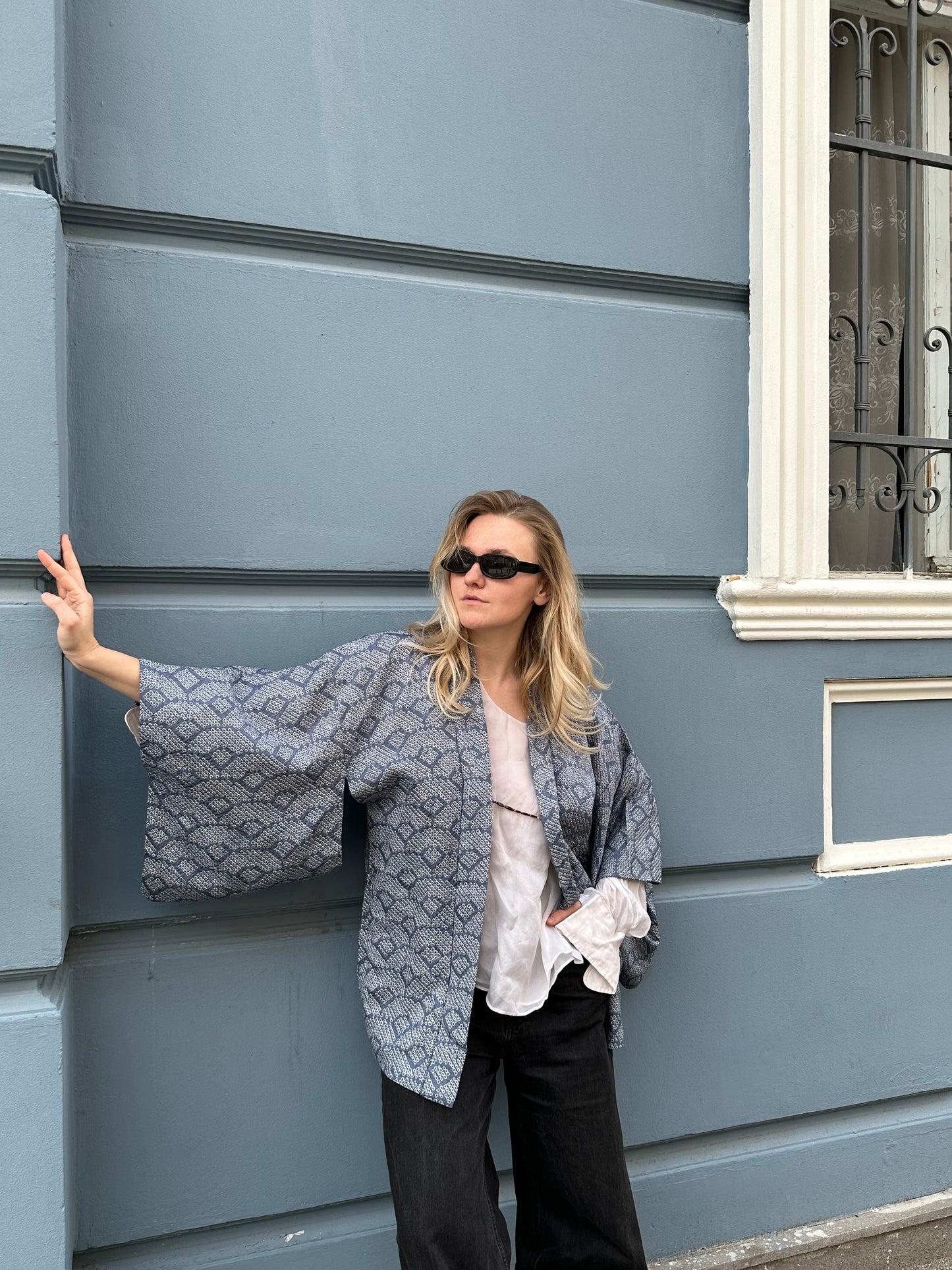 Sky blue shibory haori