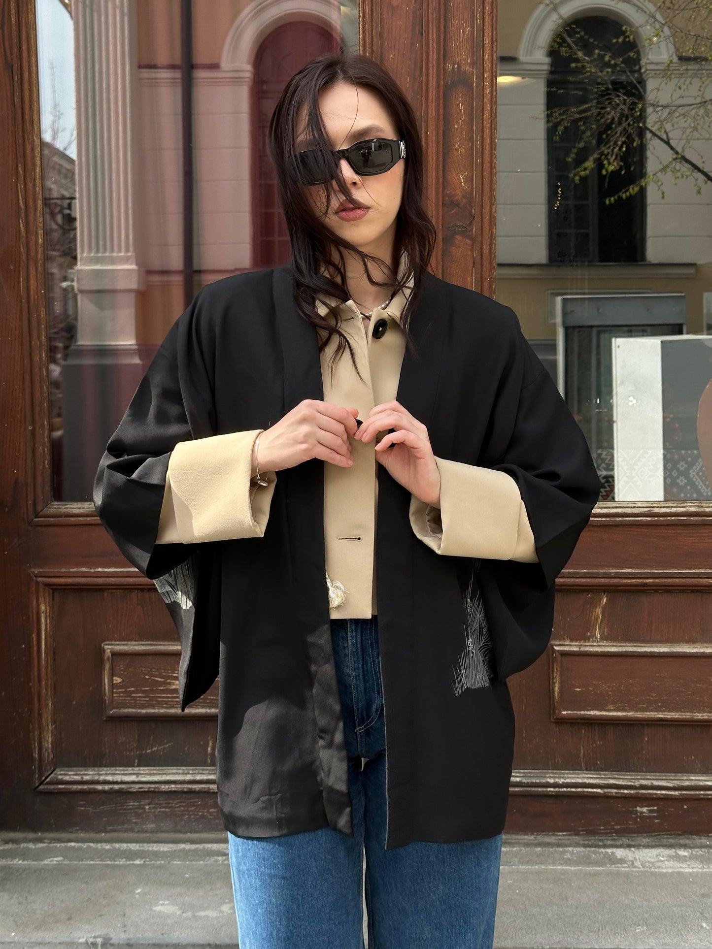Black haori with a crane