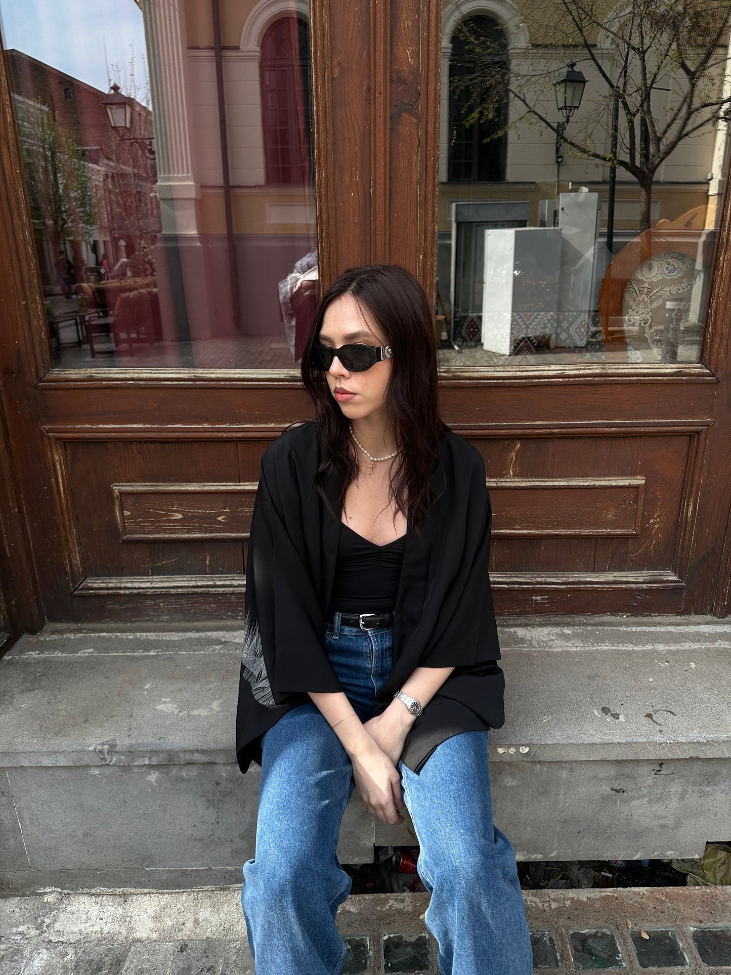 Black haori with a crane