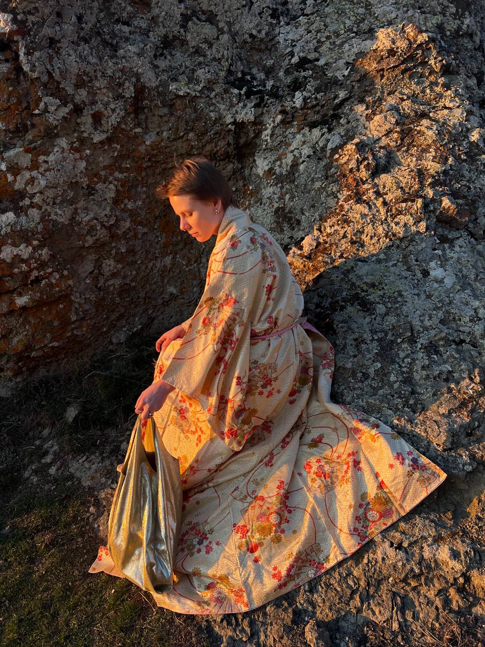 Gold kimono with flowers