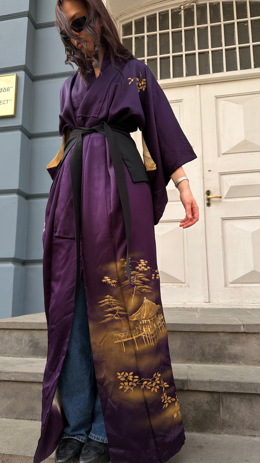 Purple Kimono with gold pattern